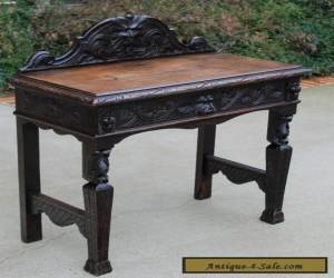 Item Antique English Dark Oak GOTHIC Sofa Entry Foyer Hall Table Desk w Drawer  for Sale