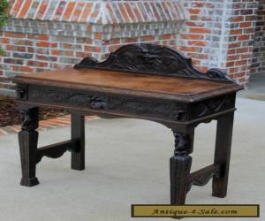 Item Antique English Dark Oak GOTHIC Sofa Entry Foyer Hall Table Desk w Drawer  for Sale
