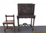 Victorian Carved Solid Oak Telephone Table and Chair with Spindle Legs 7457 for Sale