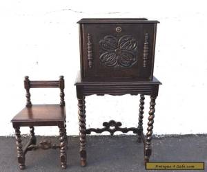 Item Victorian Carved Solid Oak Telephone Table and Chair with Spindle Legs 7457 for Sale