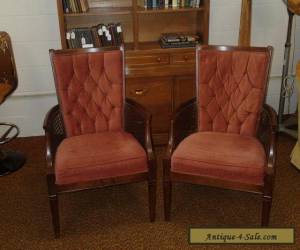 Item PAIR OF MID-CENTURY HOLLYWOOD REGENCY CANED TUFTED SIDE CHAIRS  for Sale