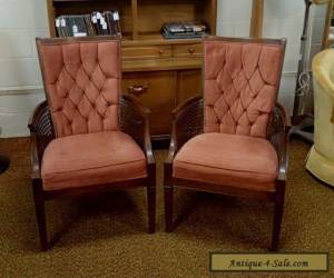 Item PAIR OF MID-CENTURY HOLLYWOOD REGENCY CANED TUFTED SIDE CHAIRS  for Sale