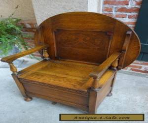 Item Antique English Carved Tiger Oak Monk's Bench Chair Chest Table Jacobean  for Sale