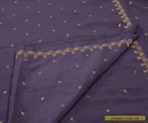 Item Antique Vintage Indian Saree Art Silk Hand Embroidery Purple Craft Fabric Sari  for Sale