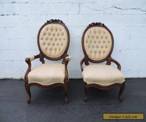 Item Pair of Victorian Carved Living Room His and Hers Side Chairs 6986 for Sale