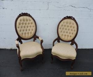 Item Pair of Victorian Carved Living Room His and Hers Side Chairs 6986 for Sale