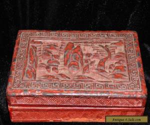 Item VINTAGE CHINESE CARVED CINNABAR LACQUER LIDDED BOX RECTANGULAR 5 1/2" X 3 3/4" for Sale