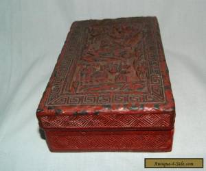 Item VINTAGE CHINESE CARVED CINNABAR LACQUER LIDDED BOX RECTANGULAR 5 1/2" X 3 3/4" for Sale