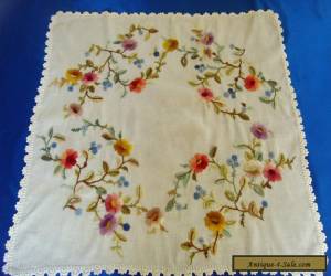 Item Stunning Antique Vintage Hand Embroidered Floral Tablecloth Berlin Woolwork Rare for Sale