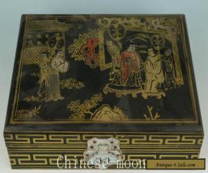 Item Ancient Asian Chinese Old Wooden Hand Painting Lacquer Personage Statue Boxes  for Sale