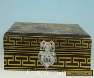 Item Ancient Asian Chinese Old Wooden Hand Painting Lacquer Personage Statue Boxes  for Sale