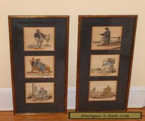 Item Six Antique Framed Chinese Genre Character Prints Hand Colored 6 Images  for Sale