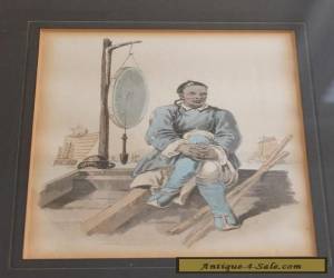 Item Six Antique Framed Chinese Genre Character Prints Hand Colored 6 Images  for Sale