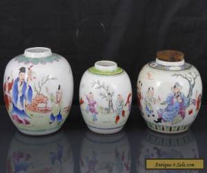 Item Three Antique Chinese 19th C Famille Rose Scholars Tea Caddys / Jars - Signed for Sale
