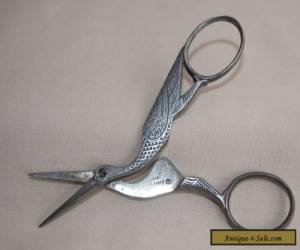 Item Vintage FRENCH Silver Plate Stork Sewing Scissors / Needle Point for Sale