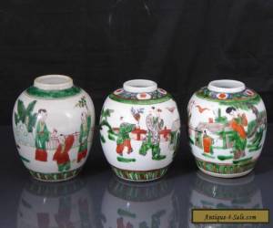 Item Three Antique Chinese 19th C Famille Verte Tea Caddys / Jars - Signed for Sale