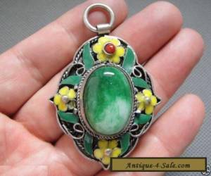 Item Antique Chinese Silver & Enamel Mosaic Jadeite jade PendantAAA for Sale