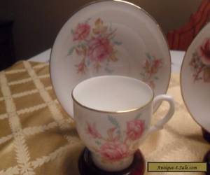 Item Three English bone china teacups and saucers - subtle pinks & beiges for Sale
