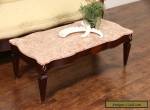 Rose Marble & Mahogany 1950's Vintage Coffee Table for Sale