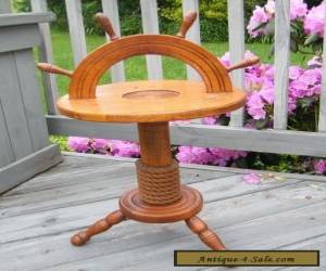 Item ANTIQUE CARVED WOOD ROPE SHIP WHEEL SMOKING STAND TABLE for Sale
