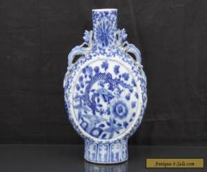 Item Fine Quality Antique Chinese 19th C Blue & White Dragons Moon Flask Vase for Sale