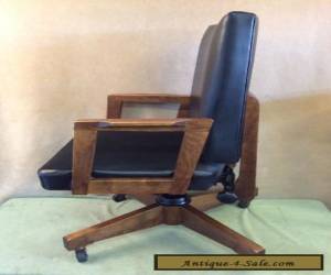 Item GUNLOCKE MID CENTURY Modern DANISH OFFICE ARM CHAIR Wood Faux Leather Vintage for Sale