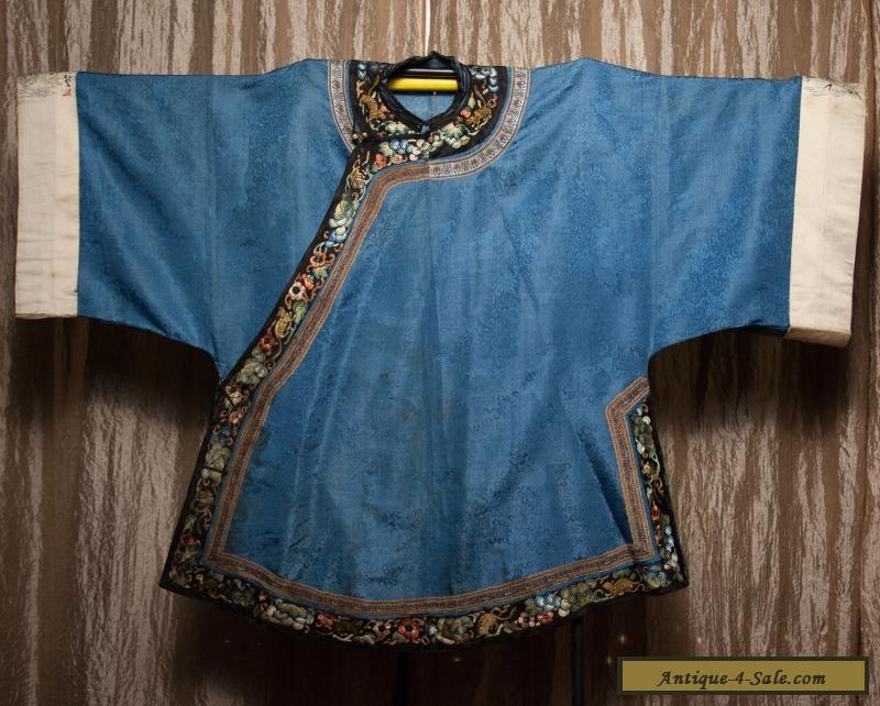 19th c Antique Chinese Robe Embroidered Silk Qing Dynasty sleeve band ...