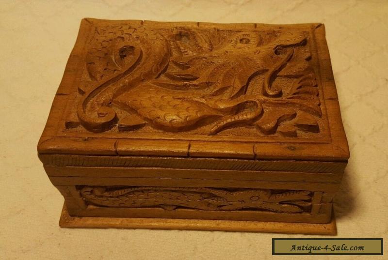 Vintage Chinese Wooden Box With Puzzle Lock And Carved ...