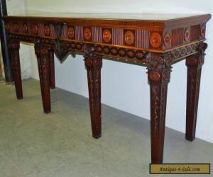 Item Large 83" Antique George III Style Heavily Carved Inlaid Mahogany Console Table for Sale