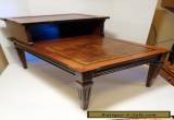 Antique 1940's vintage decorative wooden 2 tier step end table faux leather top for Sale
