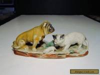 Old Antique Bisque Ceramic Bulldog Cat & Rat Figurine Scupture
