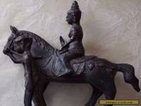 Antique Old Thai Bronze Buddha Warrior Riding a Horse With A slave figure statue