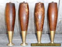Vintage Mid-Century Modern Set of 4 Wood & Brass Metal Angled Table Legs 12"H