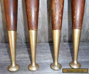 Item Vintage Mid-Century Modern Set of 4 Wood & Brass Metal Angled Table Legs 12"H for Sale