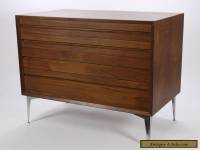 Mid Century Modern 4-Drawer Chest W Tapered Chrome Legs Walnut Vintage Furniture
