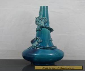 Item Large 14.2" Chinese / Japanese 19th C Turquoise Monochrome Dragon Vase for Sale