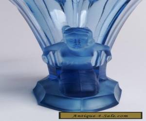 Item WALTHER & SOHNE "WINDSOR" ART DECO VASE CLEAR FROSTED BLUE LADIES HOLDING HANDS for Sale