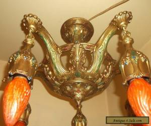 Item RARE 1920's ANTIQUE VINTAGE ART DECO Ceiling LIght Fixture CHANDELIER for Sale