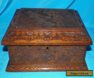 Item ANTIQUE VICTORIAN ARTS AND CRAFTS HAND CARVED OAK GENTELMENS STORAGE BOX  for Sale