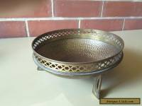 ART DECO ANTIQUE  BRASS METAL ROUND FRUIT BOWL  HAND BEATEN THREE LEGS 