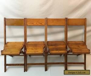 Vintage Snyder Antique Wood Oak Wooden Folding Chairs Set of 4 for Sale