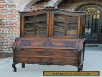 Antique French Oak Louis  XV Style Secretary Fall Front Desk Bookcase Cabinet