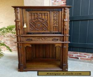 Item Antique French Carved Tiger Oak Gothic Cabinet Flatware Chest Revival Sideboard for Sale