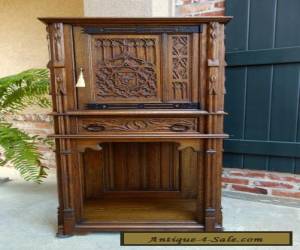 Item Antique French Carved Tiger Oak Gothic Cabinet Flatware Chest Revival Sideboard for Sale