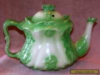 GORGEOUS GREEN / WHITE PATTERNED ANTIQUE TEAPOT - CHIPPED SPOUT