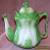 GORGEOUS GREEN / WHITE PATTERNED ANTIQUE TEAPOT - CHIPPED SPOUT for Sale