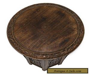 Item Vintage Coffee Craft Table Hand Carved Solid Wood Antique Brown for Sale