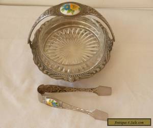 Item MINT! PRETTY VINTAGE STAINLESS STEEL AND ENAMEL SUGAR BOWL WITH TONGS! for Sale