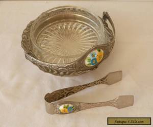 Item MINT! PRETTY VINTAGE STAINLESS STEEL AND ENAMEL SUGAR BOWL WITH TONGS! for Sale