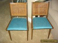 Pair Of Two Vintage Danish Mid Century Modern Turquoise CANE Accent CHAIRS